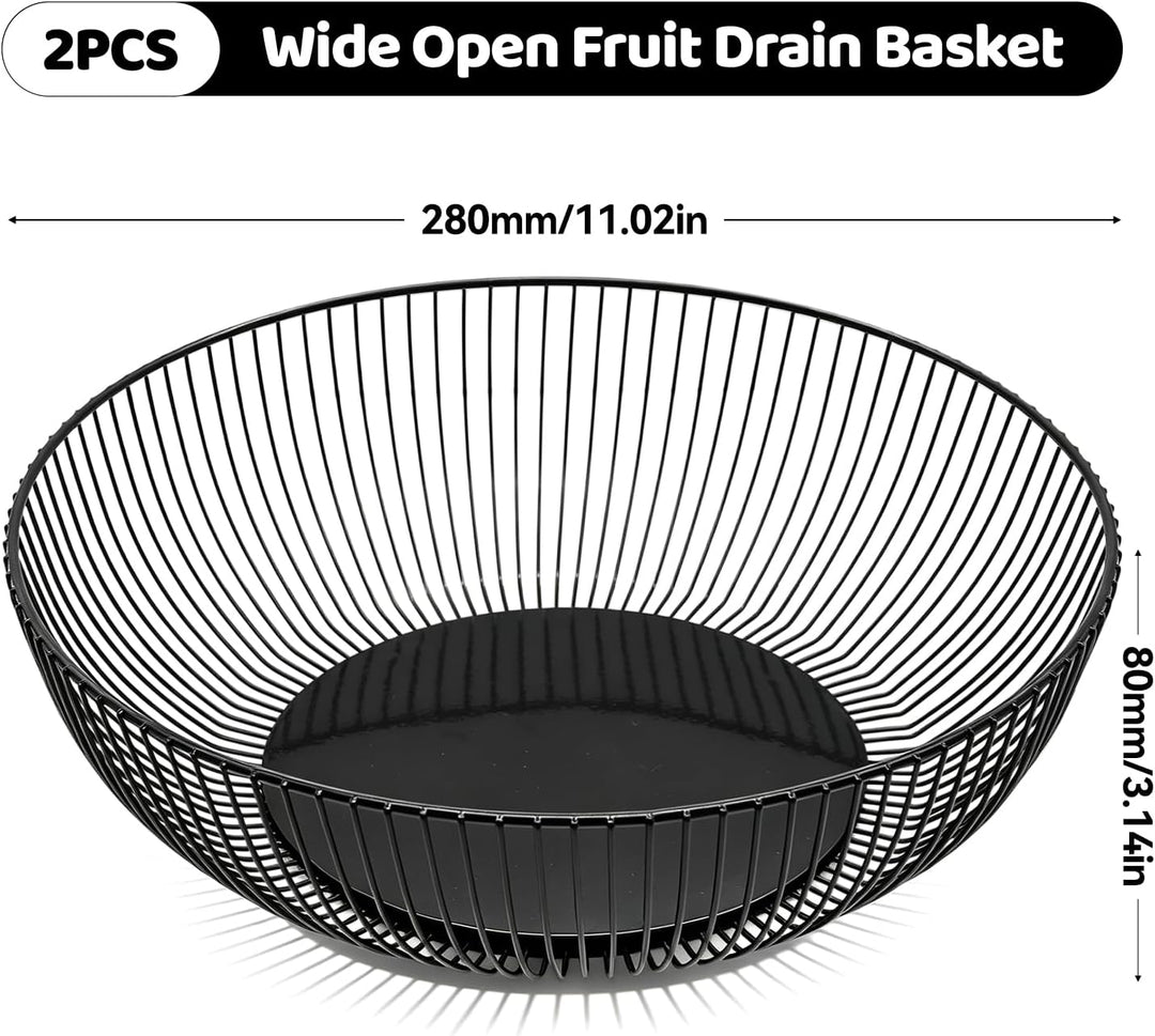 2 Stk Obstschale Schwarz, Obstkorb metall 27,5×8cm Durchbrochenes