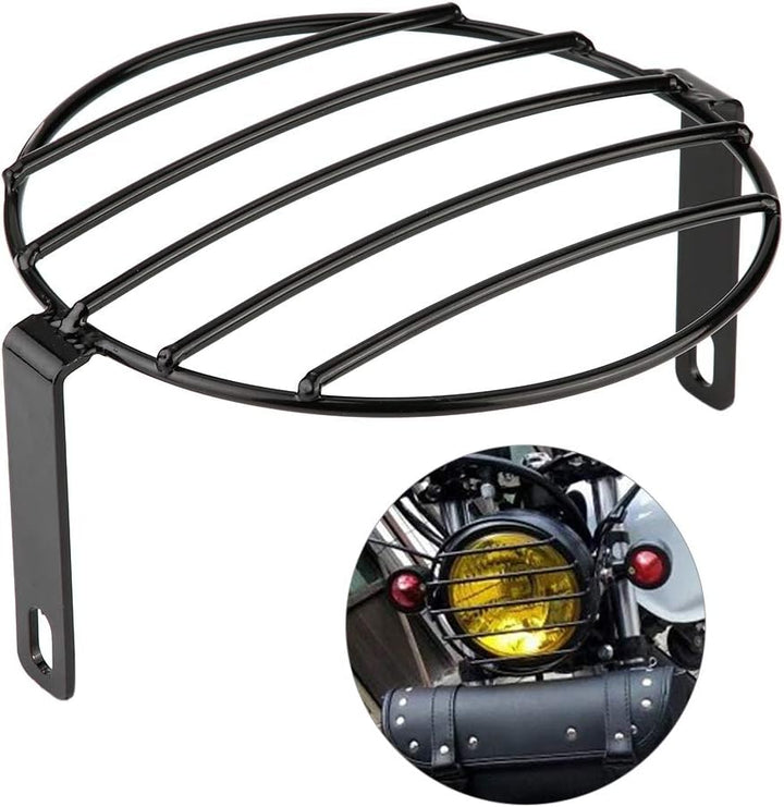 Reminnbor Scheinwerfergrillabdeckung 7inch Retro Metall Motorradgrill Seitenmontage Scheinwerferabde