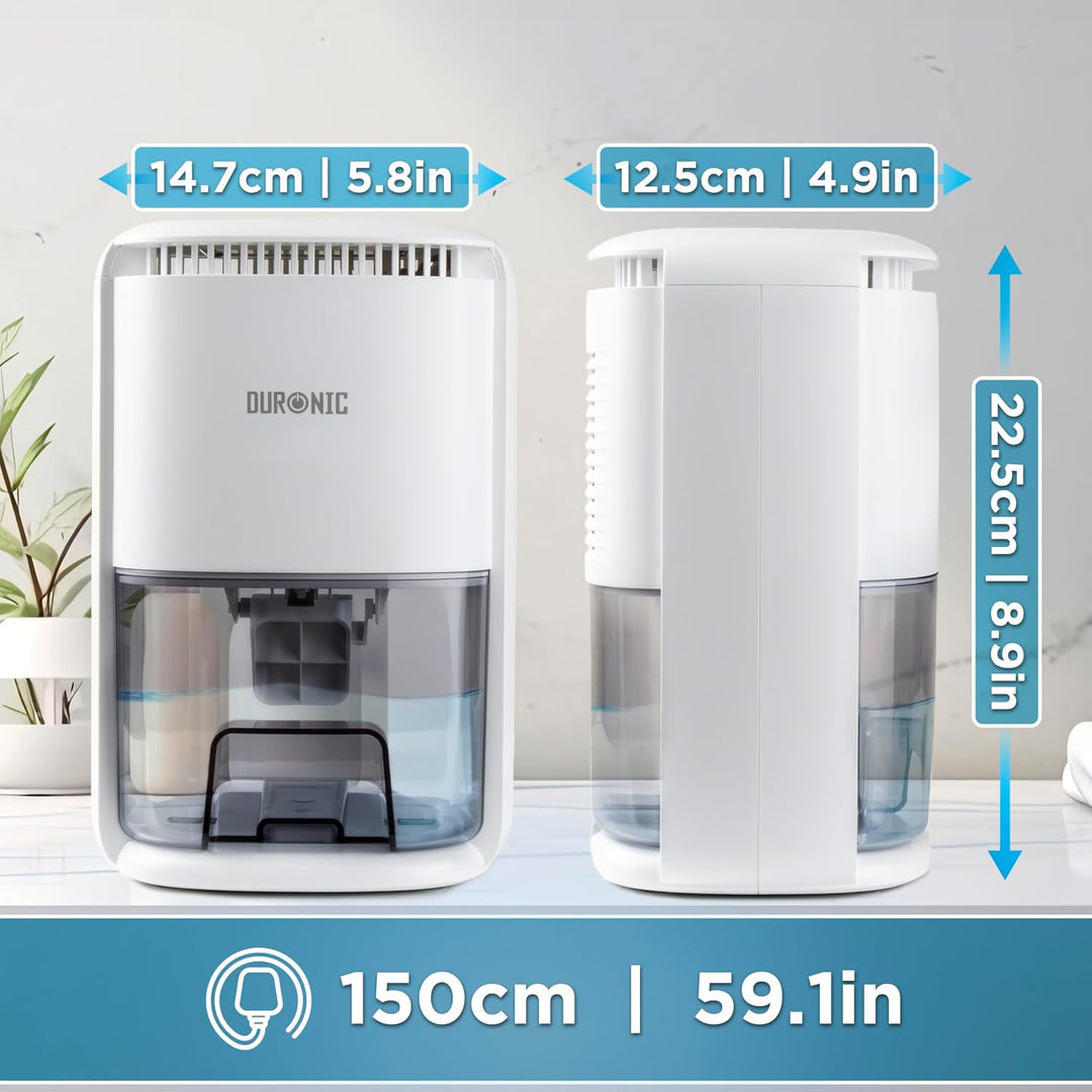 Duronic DH07 WE Luftentfeuchter, kompakter Entfeuchter mit 1l Wassertank Weiss, Weiss