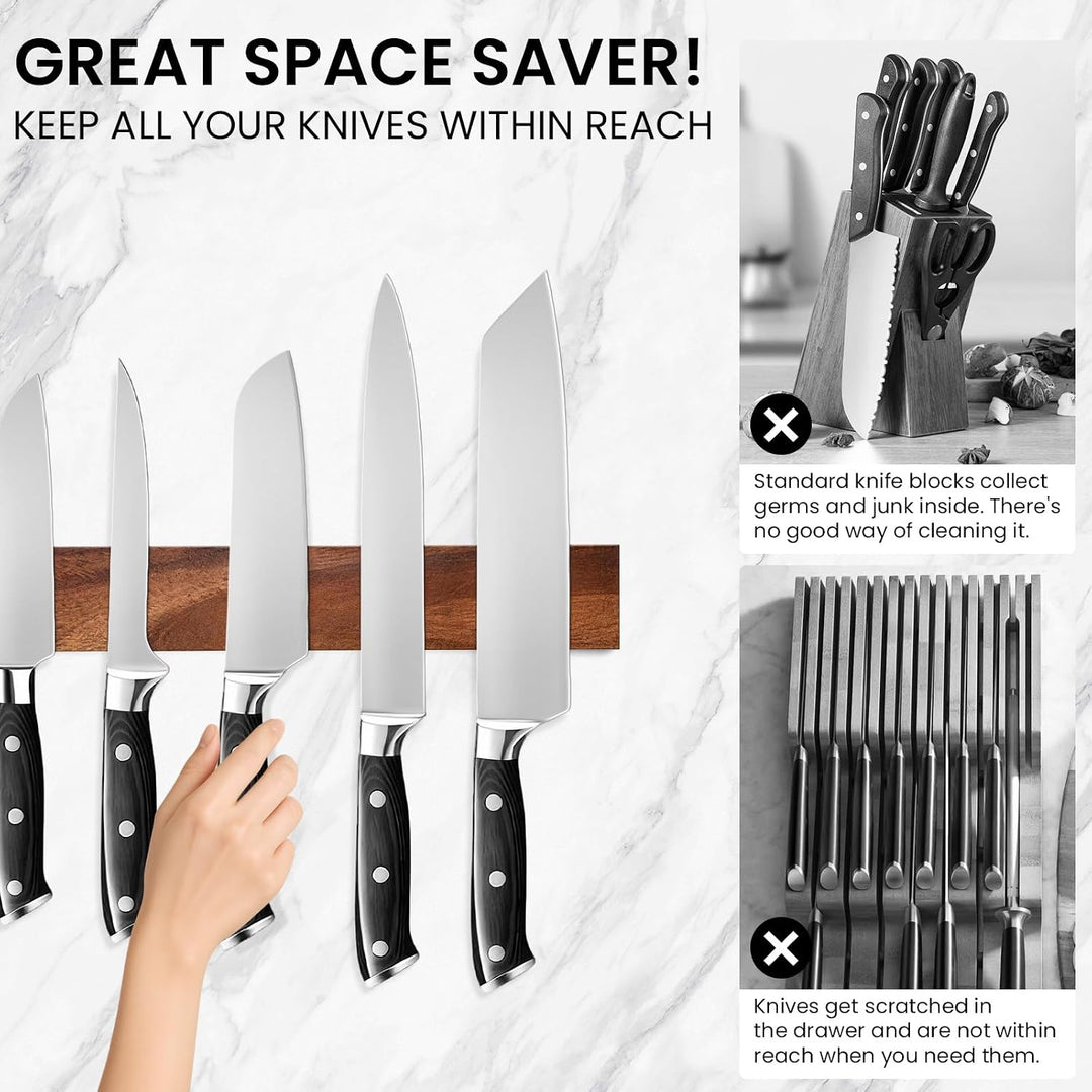 THMINS Magnetleiste Messer, 40cm Magnetischer Messerhalter für die Wand Holzfarbe 40cm 40cm, Holzfar
