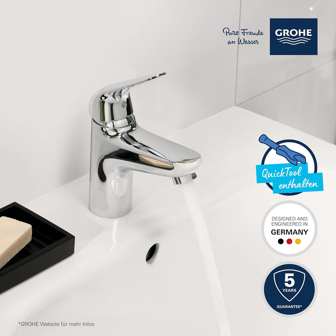 GROHE Swift - Waschtischarmatur (wassersparend, ~16cm hoch, Mittelstellung kalt, inkl. Montagewerkze