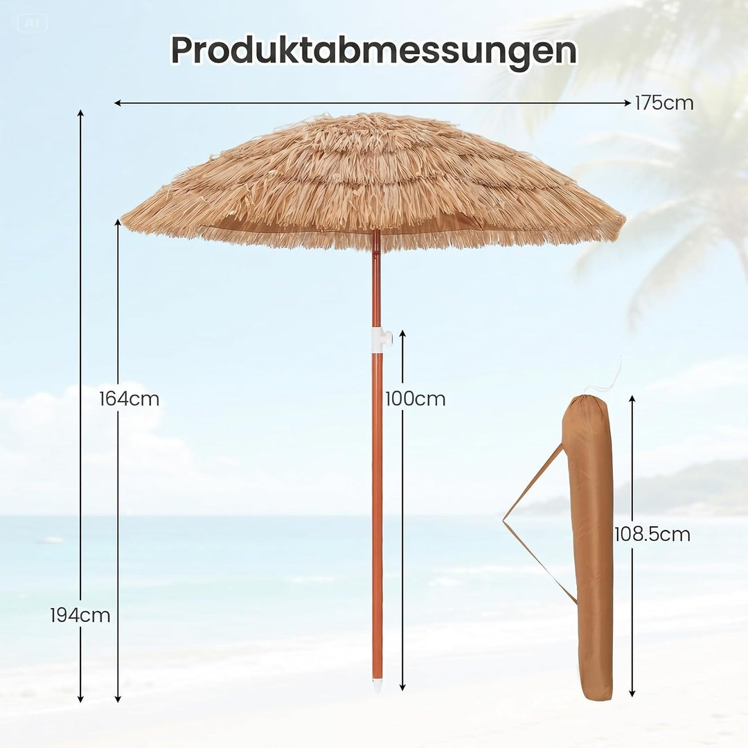 GOPLUS Sonnenschirm Hawaii, Ø 155 cm PP Strohschirm, Strandschirm | Sonnenschirm von 140-190 cm Höhe