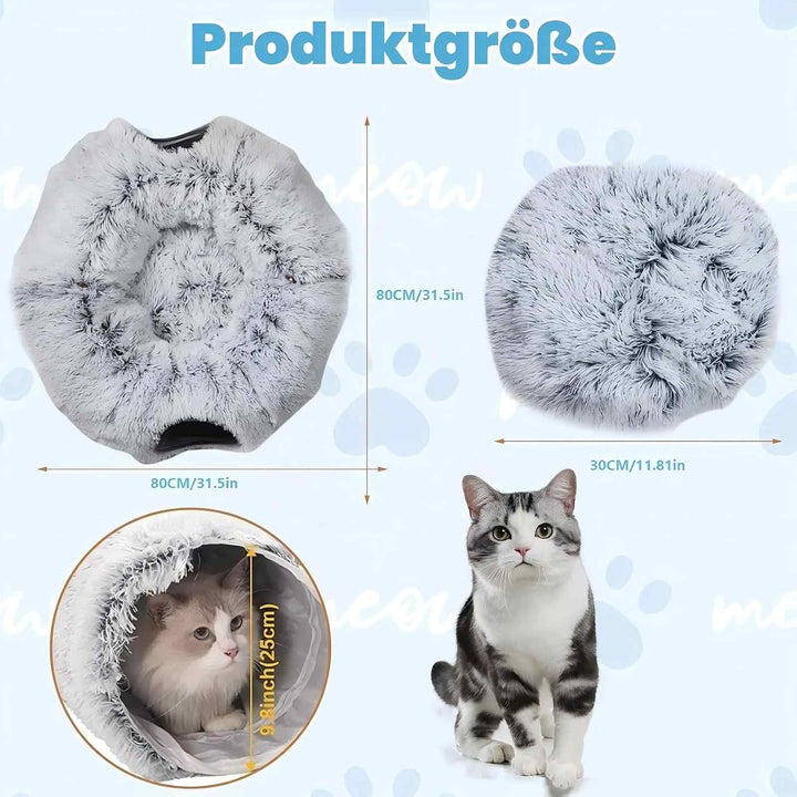 Katzentunnel, XXL Katzentunnel Grosse Katzen mit Schlafplatz &amp; Bed Weiches, mit Zwei Eingängen Katze