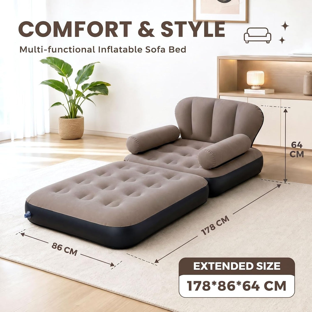 Aufblasbares Sofa Luftsofa mit Kopfteil Beflockt Aufblasbarer Sessel (Kaffeebraun), Kaffeebraun