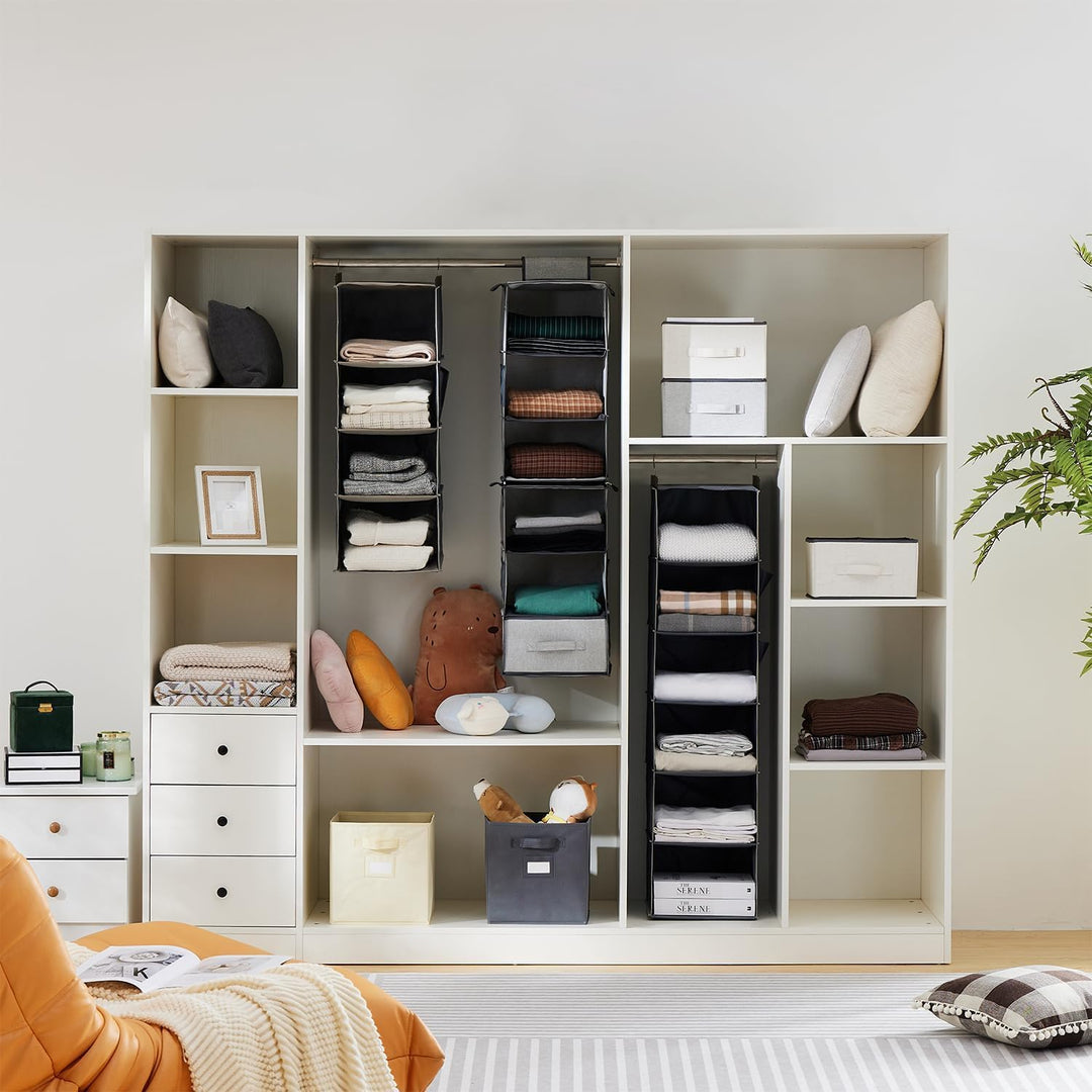 YOUDENOVA Hängeregal, Kleiderschrank-Organizer, Hängeaufbewahrung mit Bambus-Stöcke und MDF-Platten