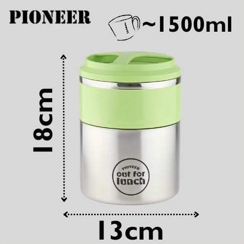 Pioneer Thermo-Speisebehälter 1,5 L Edelstahl Doppelwandig 2-in-1 mit Extra Breiten Öffnung, Isolier
