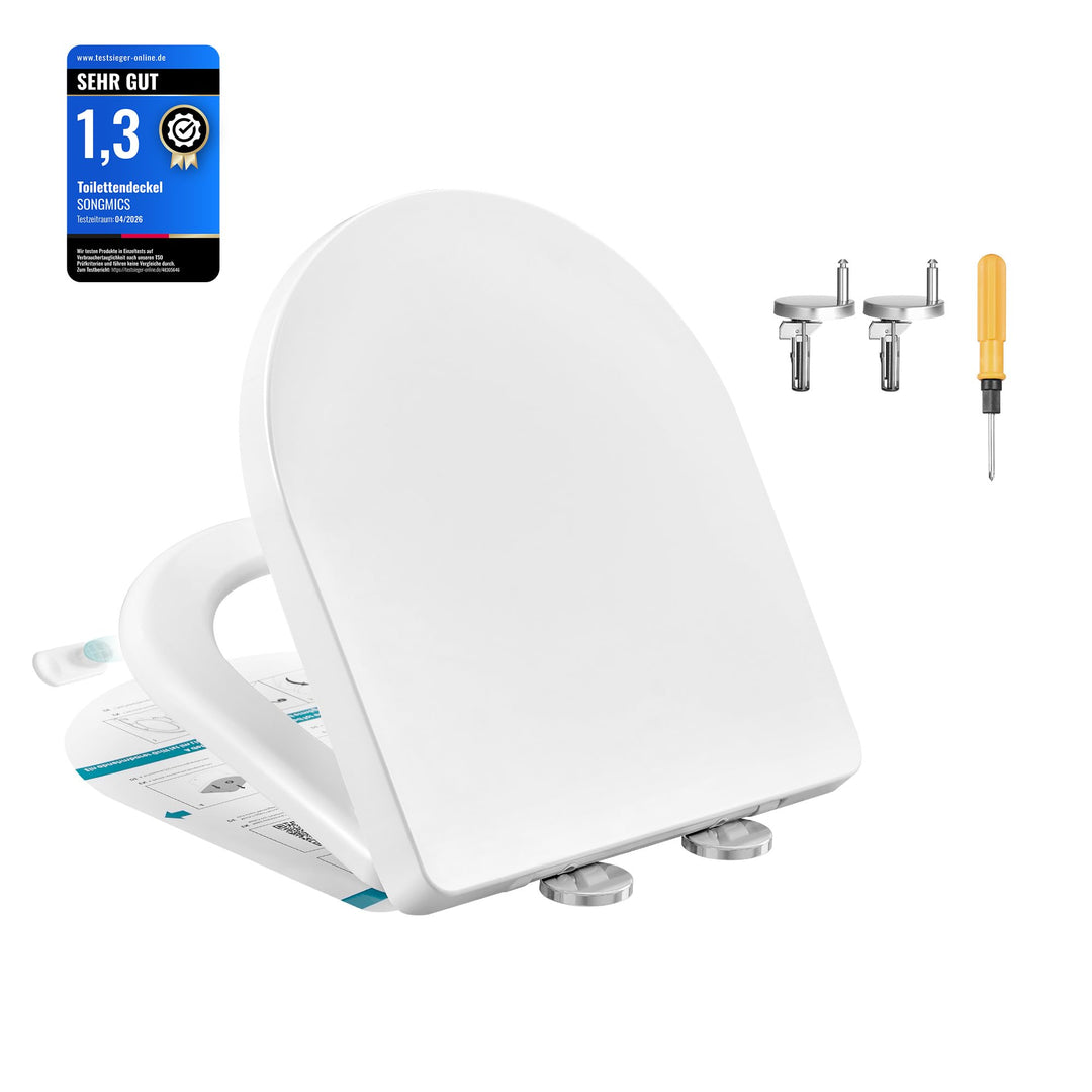 SONGMICS Toilettendeckel, kurze D-Form, mit Absenkautomatik, Griff, WC Sitz D-Form Kurze, D-Form Kur