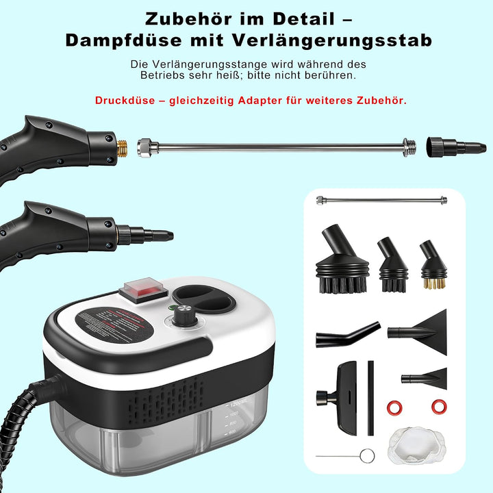 Dampfreiniger Handgerät 2500W, 3 Bar, 1200ml Wassertank, 6 Stufen