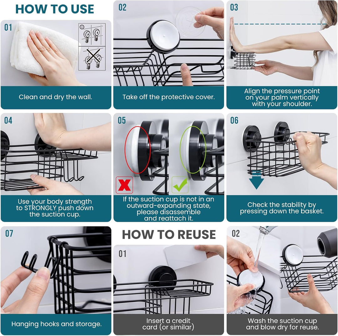 TAILI Duschablage Ohne Bohren Rostfreie Duschregale für die Dusche Grosse Kapazität Bad Organizer Oh