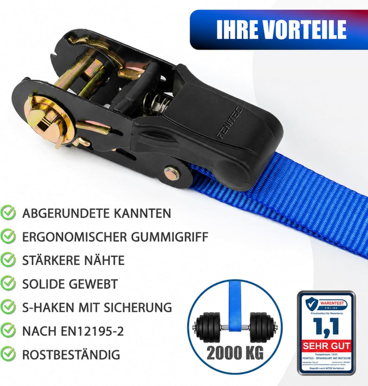 Spanngurte mit Ratsche und Haken 1000 KG Bruchlast 500 KG Tragkraft -12-TLG. 5m 25mm - EN12195-2 - Z