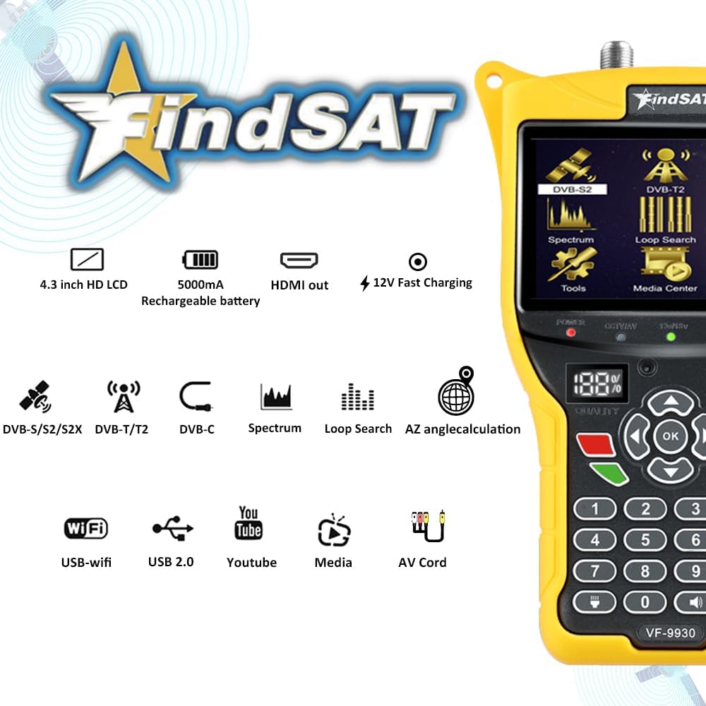 VF9930 Sat Finder Satfinder Digital satelliten Finder DVB-S2/S/T2/T/C 4,3" LCD Exakten Justierung Ih