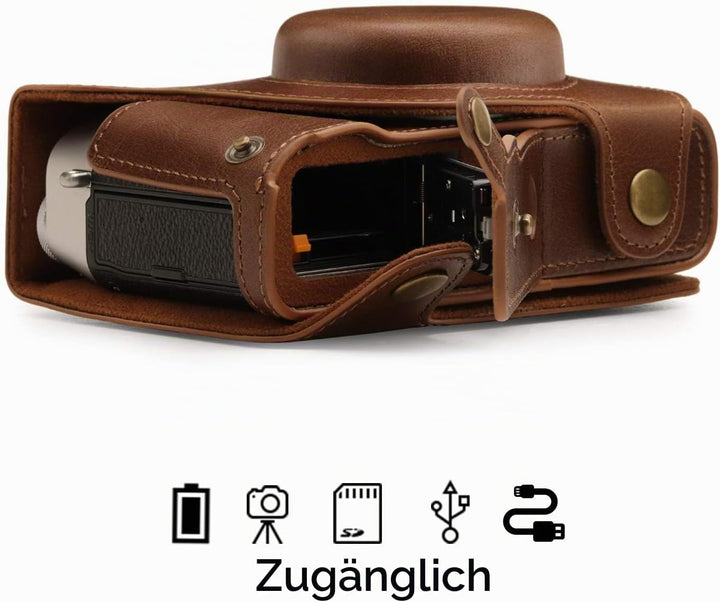 MegaGear MG1893 Ever Ready Kameratasche aus echtem Leder, kompatibel mit Fujifilm X100V, Braun, Brau