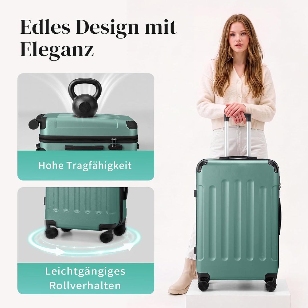LALAHO Kofferset Koffer Set 5 teilig mit Kosmetikkoffer (Türkis) Kofferset 5tlg(verstärkten Ecken) T
