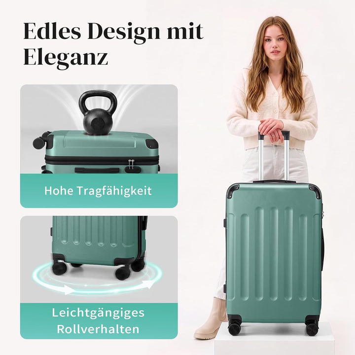 LALAHO Kofferset Koffer Set 5 teilig mit Kosmetikkoffer (Türkis) Kofferset 5tlg(verstärkten Ecken) T
