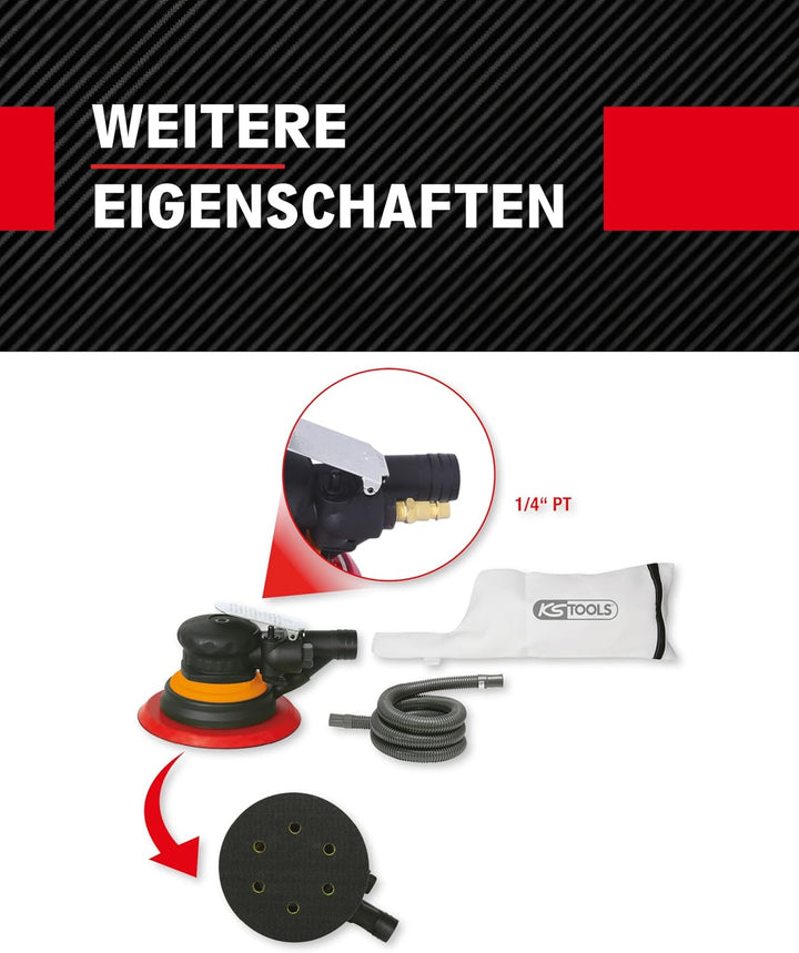KS Tools Druckluft Exzenterschleifer Feinschliff 515.3061 I Druckluftschleifer mit 6fach-Lochung im