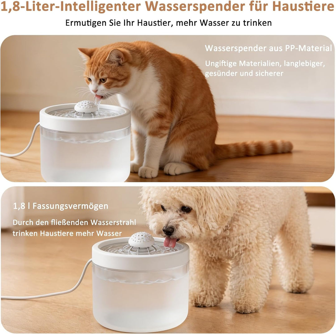 Kompakter Leiser Katzenbrunnen 1,8L Mehrschichtfilter Zirkulation weiss, weiss