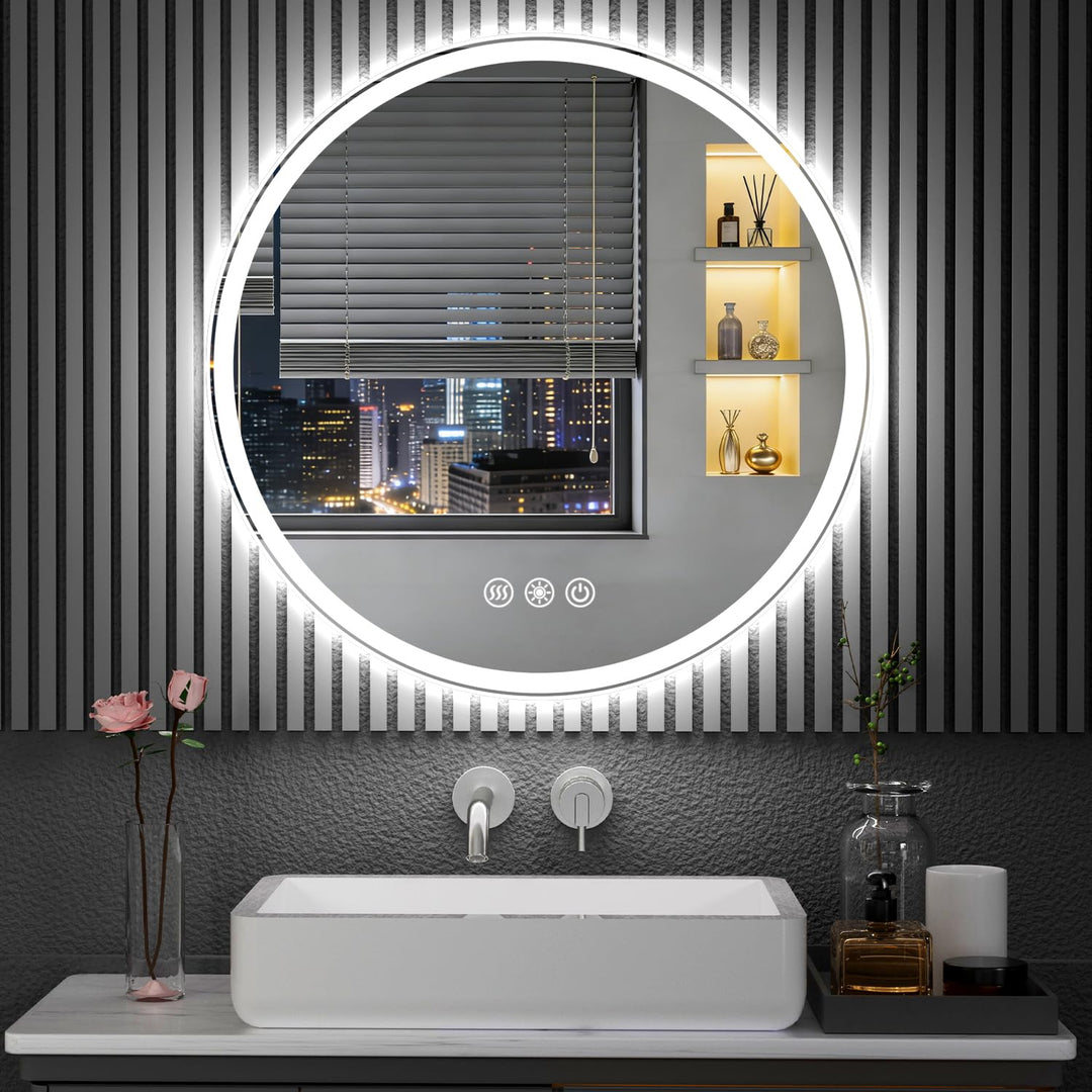 60cm Runde LED Badezimmerspiegel mit Beleuchtung, Dimmbar &amp; 3 Farben – Front- &amp; Hintergrundbeleuchtu
