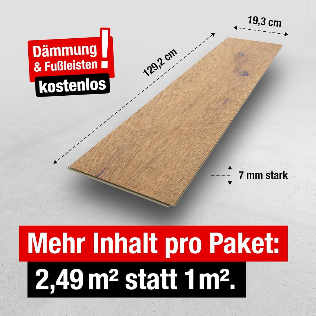 I 2,494 m² Laminat + kostenlose Trittschalldämmung &amp; Fussleiste I Maja Eiche I 7mm Holzoptik Oak I L