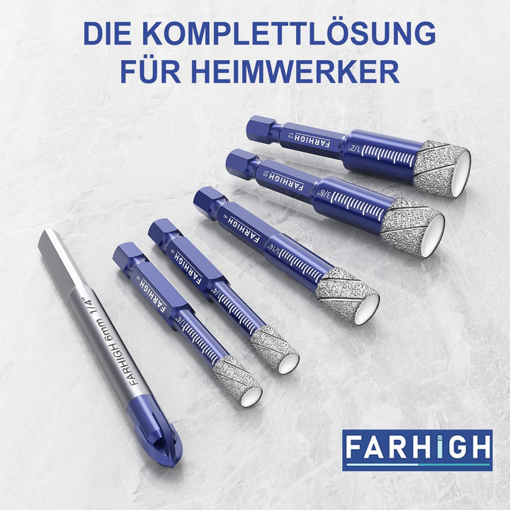 Diamantbohrer Fliesenbohrer Glasbohrer Set 9 tlg. 6, 8, 10, 12mm &amp; 6mm Wolframstahl-Legierungsbohrer