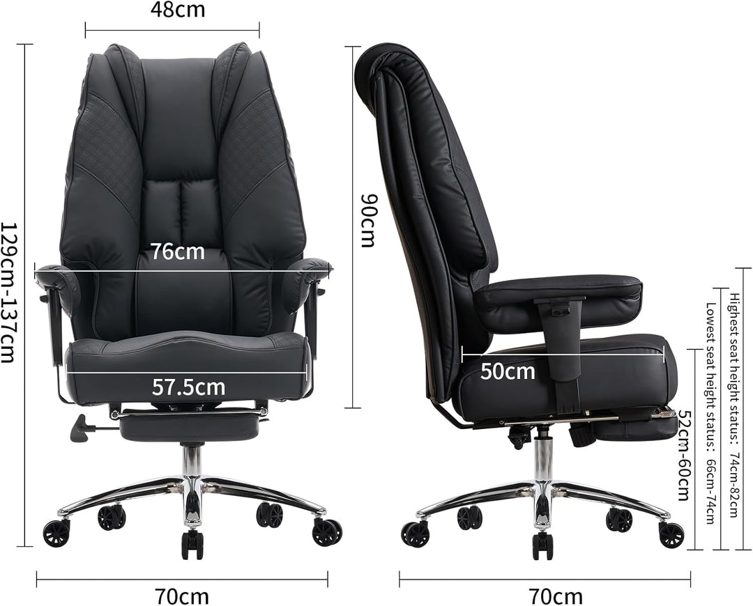 XXL Bürostuhl Ergonomisch, Chefsessel mit Hoher Rückenlehne, Verstellbaren Armlehnen und Breitem Sit