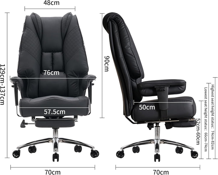 XXL Bürostuhl Ergonomisch, Chefsessel mit Hoher Rückenlehne, Verstellbaren Armlehnen und Breitem Sit