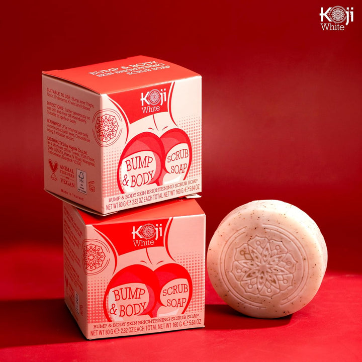 Koji White Kojic Acid Bump Eraser Body Scrub Soap for Exfoliation Butt, Elbow, Underarm with Glutath