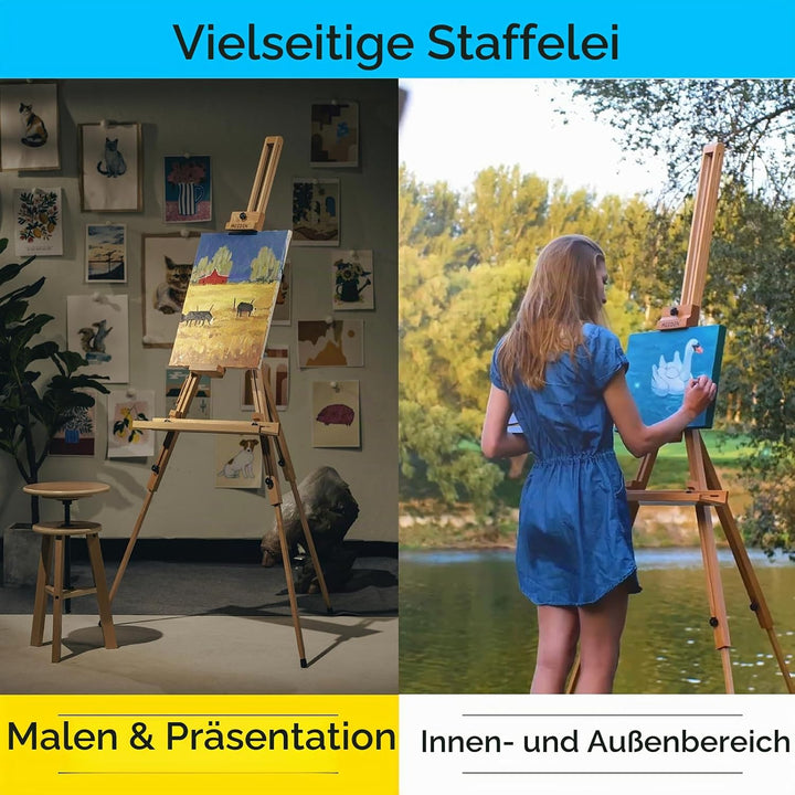 MEEDEN Staffelei Holz Gross mit Tragetasche, Massives Buchenholz Künstlerstaffelei für Maler, Studen
