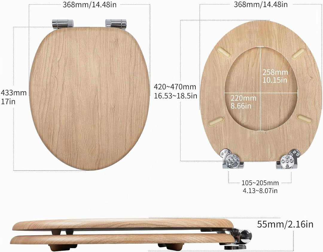 WC Sitz mit Absenkautomatik, hochwertiger Toilettendeckel aus MDF Holz, Einfache Montage Stabiler Kl