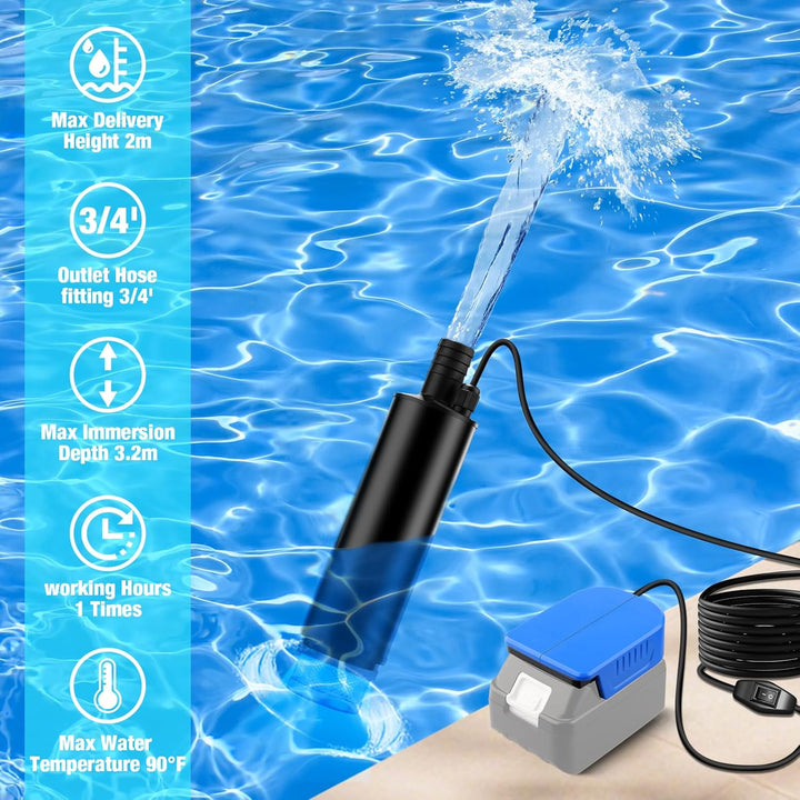 Tauchpumpe für Makita Akku 18V LXT, Elektrische Wasserpumpe 30L/MIN Wasserdurchfluss mit Kabellänge
