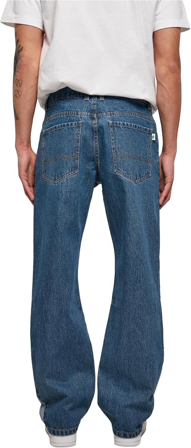 Urban Classics Herren Hose, Organic Triangle Denim Jeans aus BIO-Baumwolle, weites Bein mit Einsatz