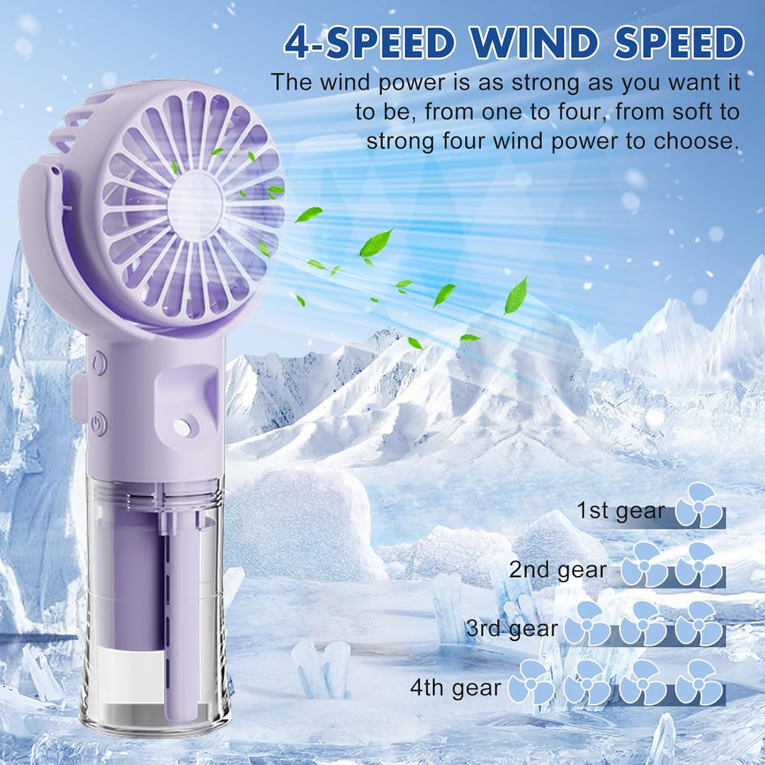 Handventilator mit Wasserkühlung, Tragbarer Handventilator USB Wiederaufladbarer, 4 Geschwindigkeite