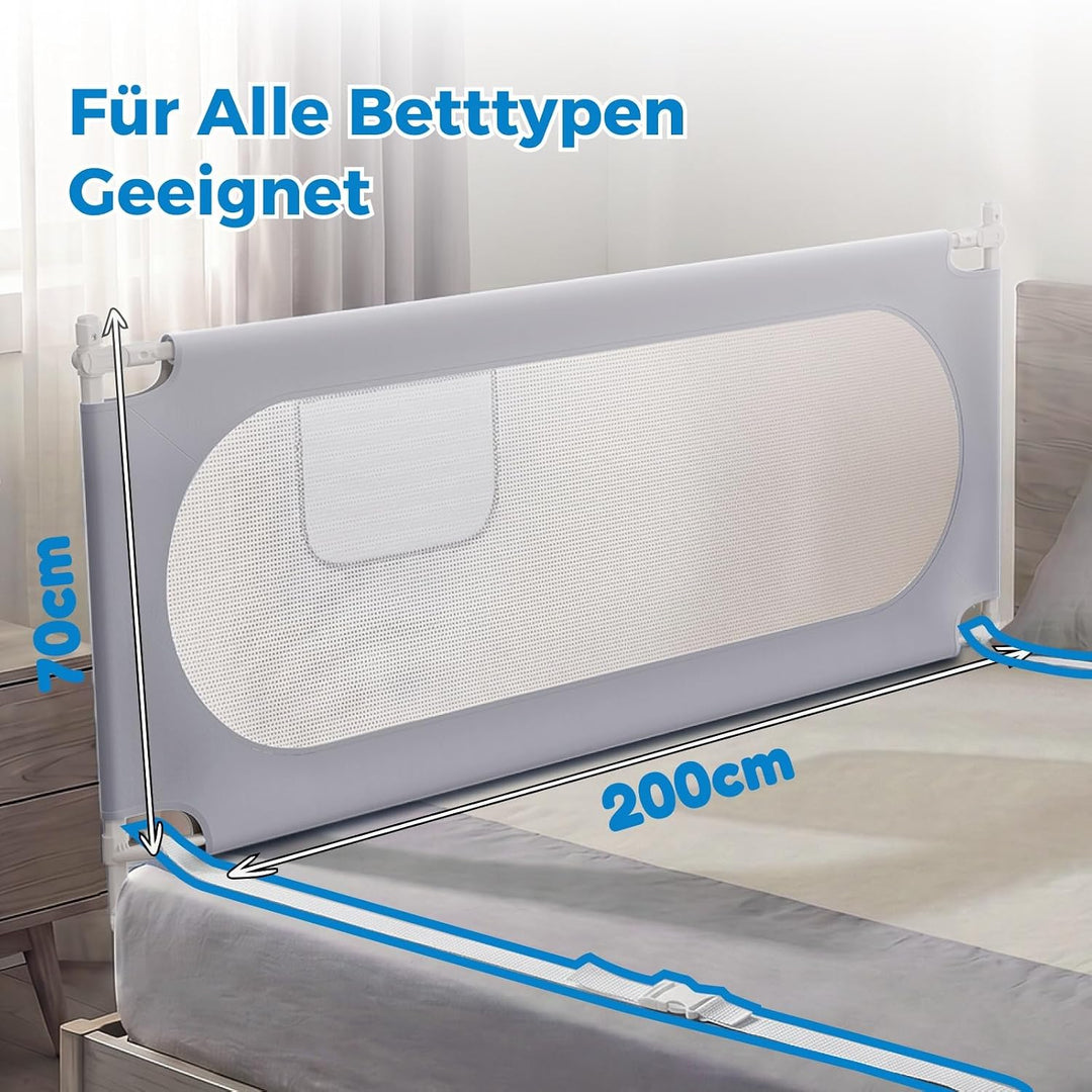 Rausfallschutz Bett 200cm, Höhenverstellbar Bettgitter Rausfallschutz 2m, 2m