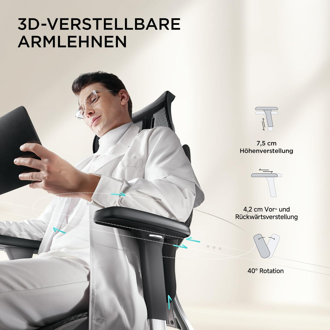 Hbada E3 Air Ergonomischer Bürostuhl mit 3-Zonen dynamischer Lendenwirbelstütze, Schreibtischstuhl m