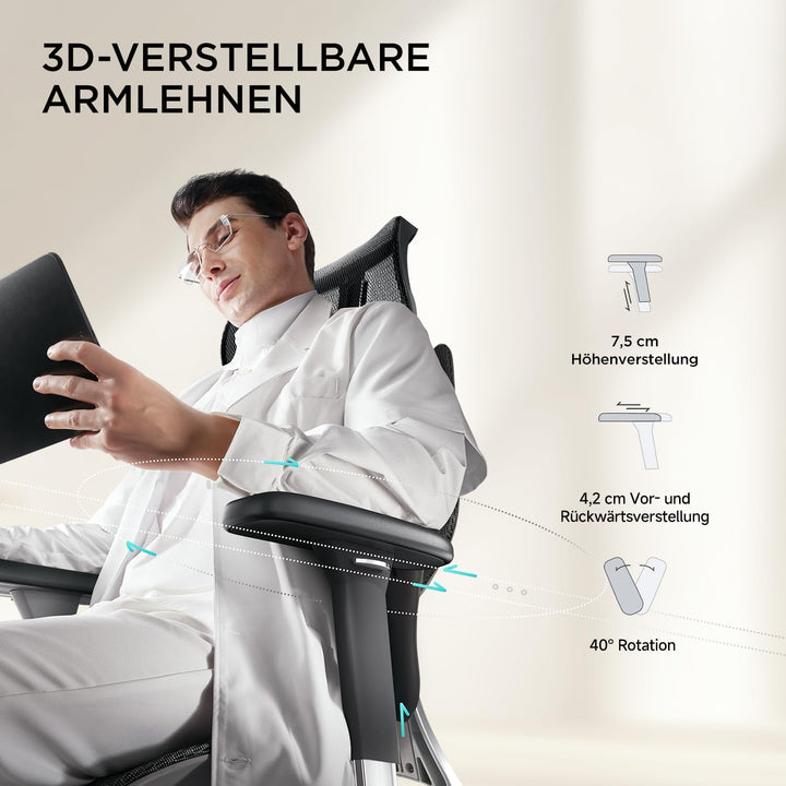 Hbada E3 Air Ergonomischer Bürostuhl mit 3-Zonen dynamischer Lendenwirbelstütze, Schreibtischstuhl m