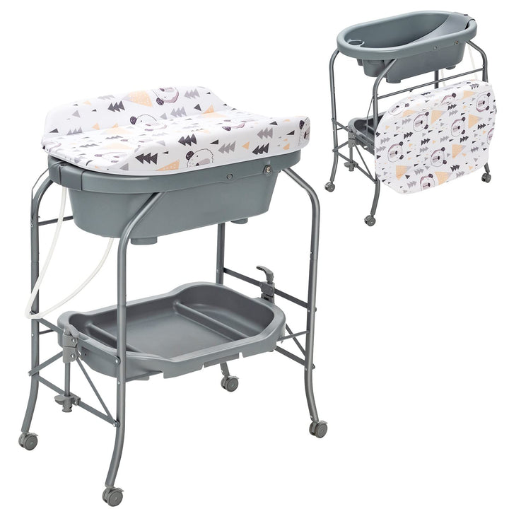 DREAMADE 2 in 1 Wickeltisch &amp; Badewanne mit Gestell, Wickeltisch Klappbar, Wickelkommode auf Rollen