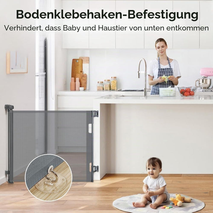 COMOMY Treppenschutzgitter Ausziehbar 0-140cm, Türschutzgitter Rollo für Baby, Katzen und Hunde, Ein