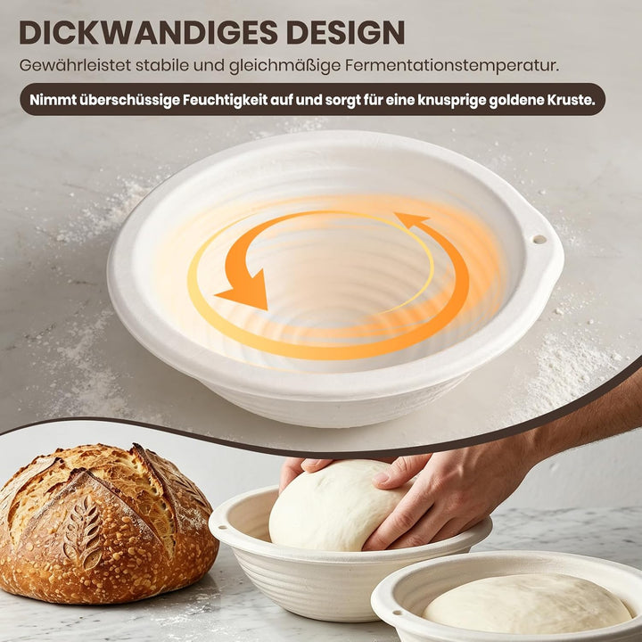2er Set runde Banneton-Gärkörbe aus Zellstoff für Sauerteigbrot, Gärkörbe für handwerklich hergestel