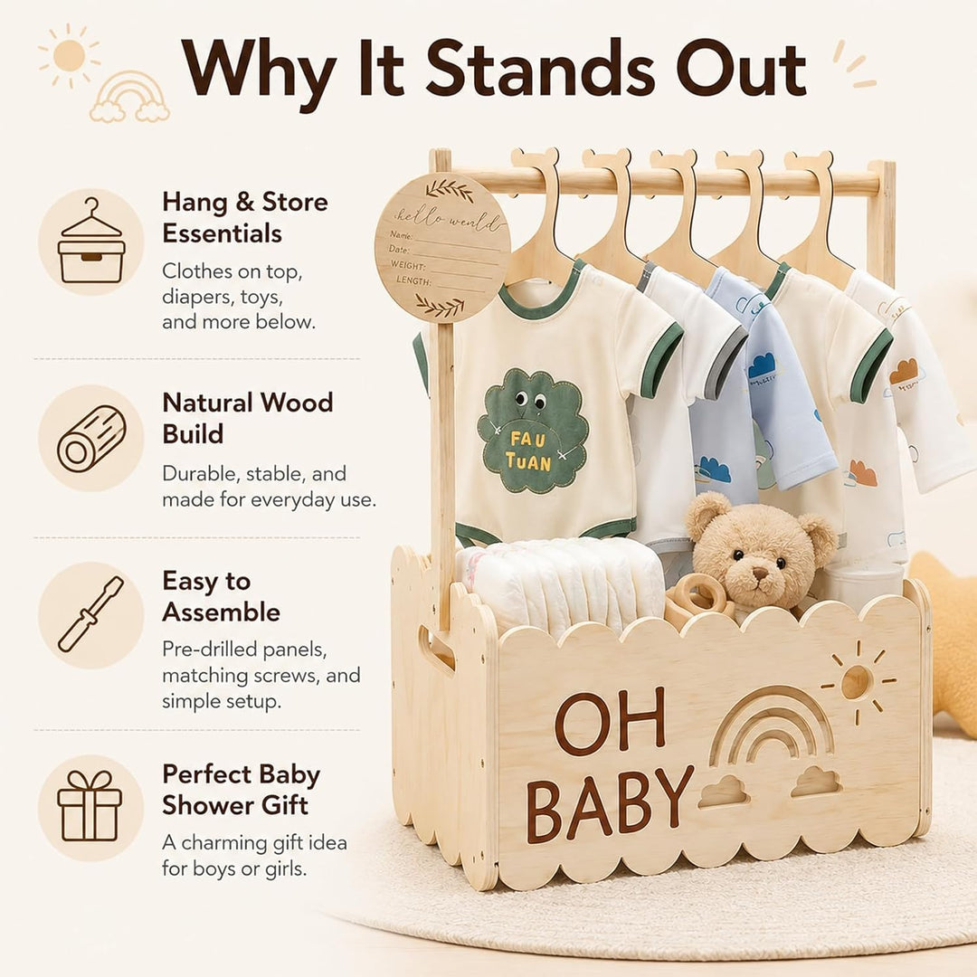 Holz Babyparty Geschenk mit Griff, Baby Aufbewahrungskorb, Holz Baby Geschenk Korb, Babykorb Neugebo