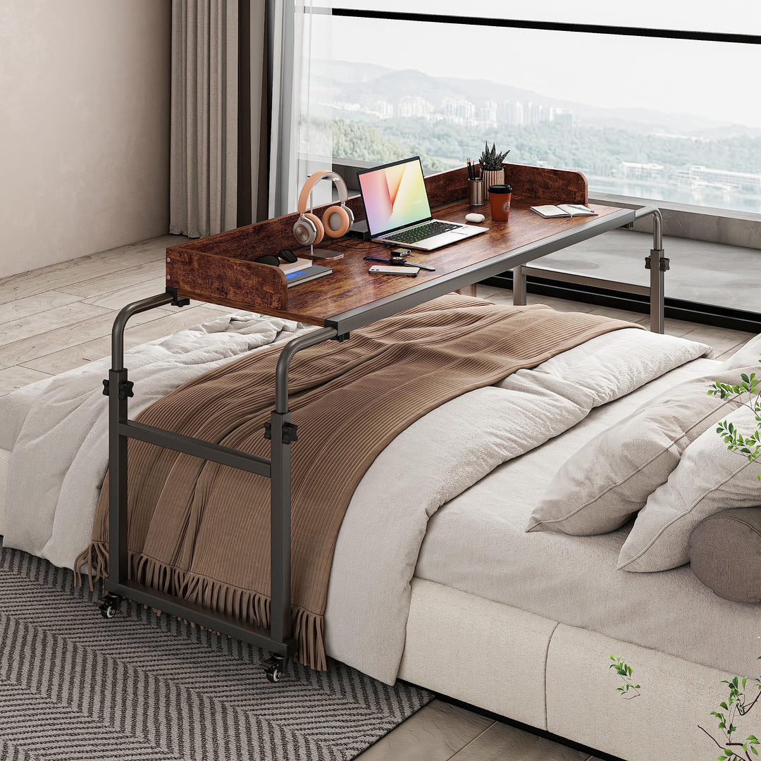LINGMI Betttisch mit Rollen, Betttisch mit Rollen, höhenverstellbar, Laptop-Tisch, Queen-Size-Bett,