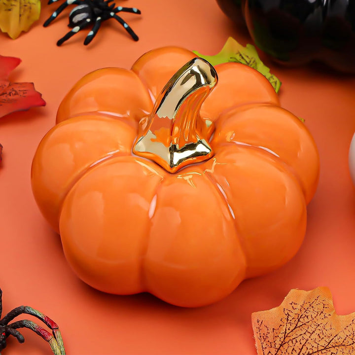 4 Zoll Orange Klein Keramik Kürbis für Herbst Halloween Dekor, Orange