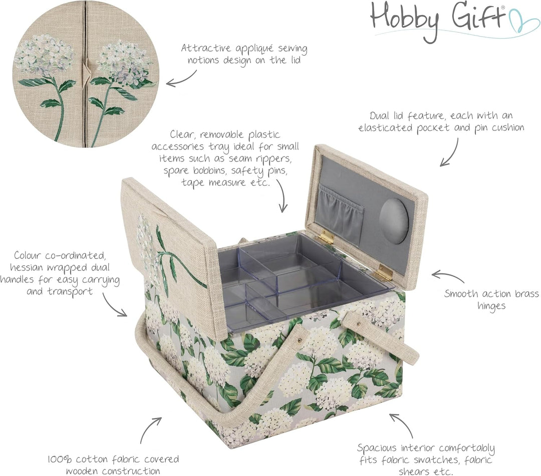 Hobby Gift Grosse Näh-Aufbewahrungsbox, Doppeldeckel, 25 x 25 x 17 cm, Hortensie