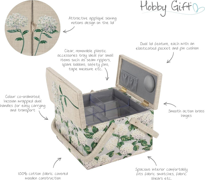 Hobby Gift Grosse Näh-Aufbewahrungsbox, Doppeldeckel, 25 x 25 x 17 cm, Hortensie