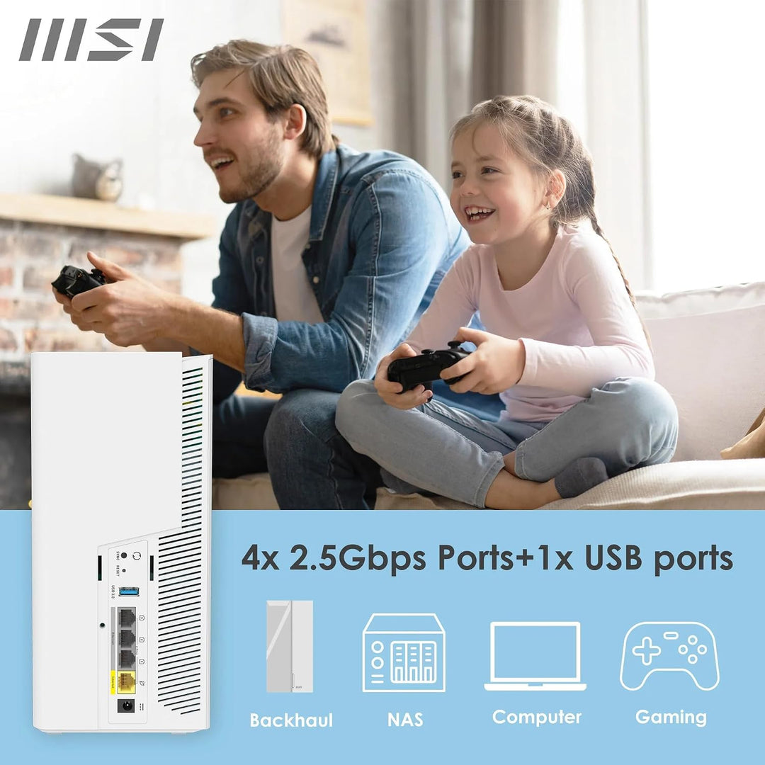 MSI Roamii BE Pro 2-Pack - WiFi 7 BE9400Mbps WLAN-System für das ganze Haus, 2,5-G-Anschlüsse, Siche