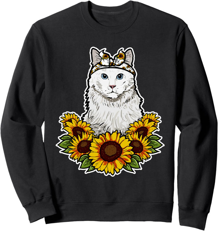 Süsses Weisse Katze Geschenk Sonnenblumen Dekor Katzen Sweatshirt