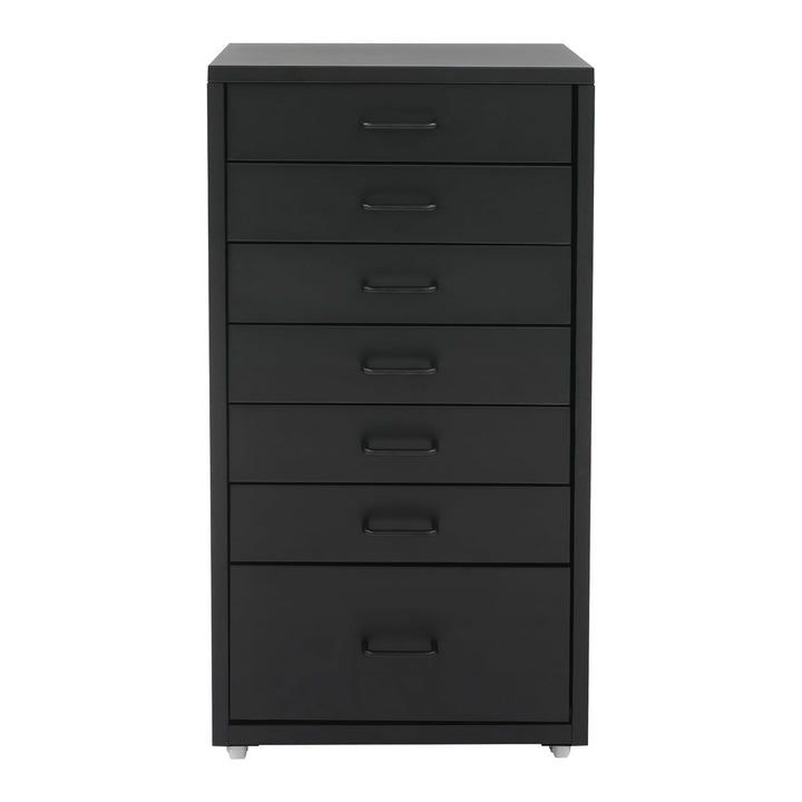 Metall Rollcontainer mit 7 Schubladen, Mobiler Schubladenschrank (Schwarz), Schwarz