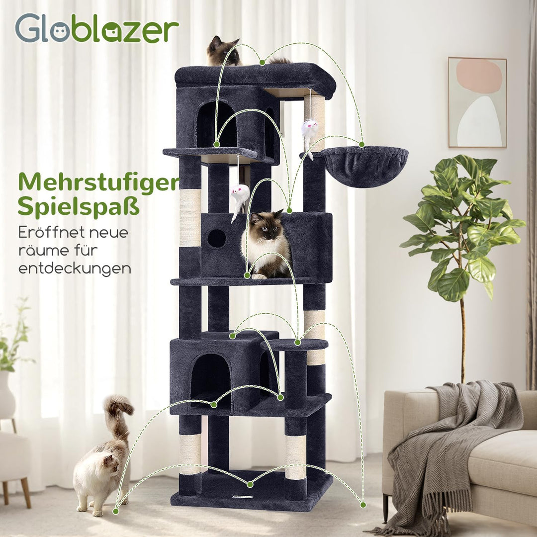 Globlazer F66 Kratzbaum Ecke für Erwachsene Katzen 168 cm Stabil Katzenbaum 168cm Dunkelgrau, 168cm