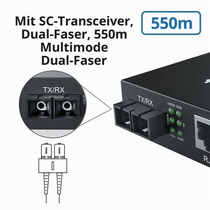 10Gtek® [2 Stück] Gigabit Ethernet Medienkonverter, mit Built-in 1Gb Multi-Mode SC Transceiver, Mult