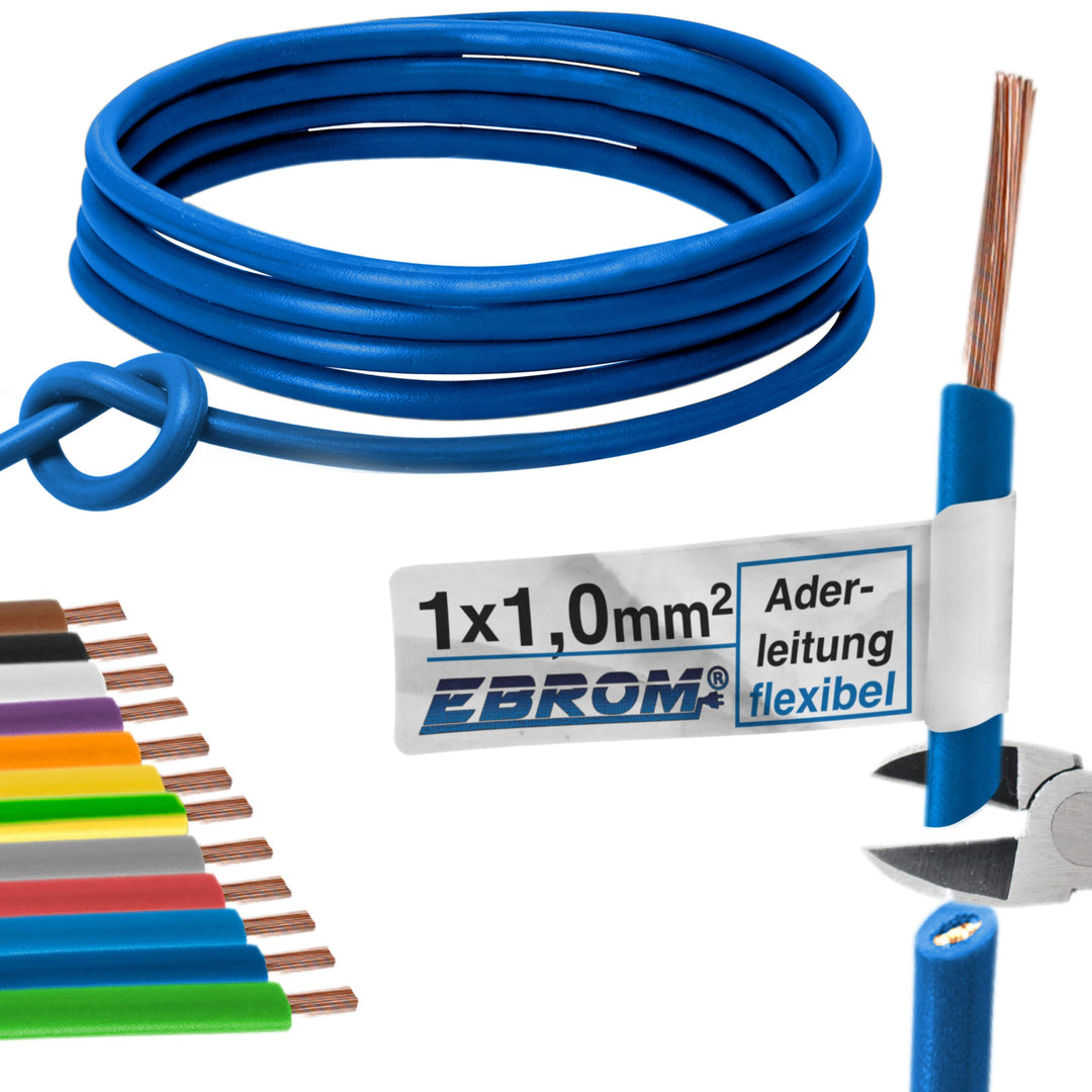 EBROM Aderleitung Einzelader flexibel H05V-K 1,0 mm² Farbe: dunkelblau 70 m, 70 m