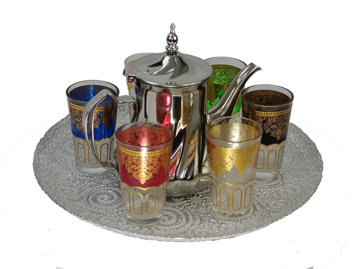 DONREGALOWEB Marokkanisches Tee-Set mit Tablett, Teekanne, Becher und verschiedenen Tees