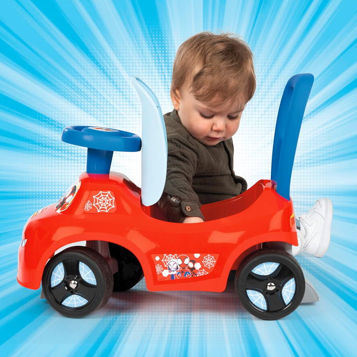Smoby Spidey Rutscher – wendiges Kinderfahrzeug mit Hupenlenkrad – Rückenstütze, Staufach, Kippschut